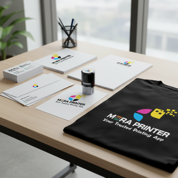 100 Pcs Standard Visiting Card + 50 Letterhead + Self Ink Stamp + Custom Printed T-Shirt + 100 Envelope